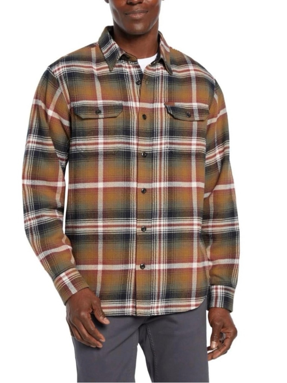 Orvis Men's Plaid Flannel Shirt in Mustard, Olive & Navy